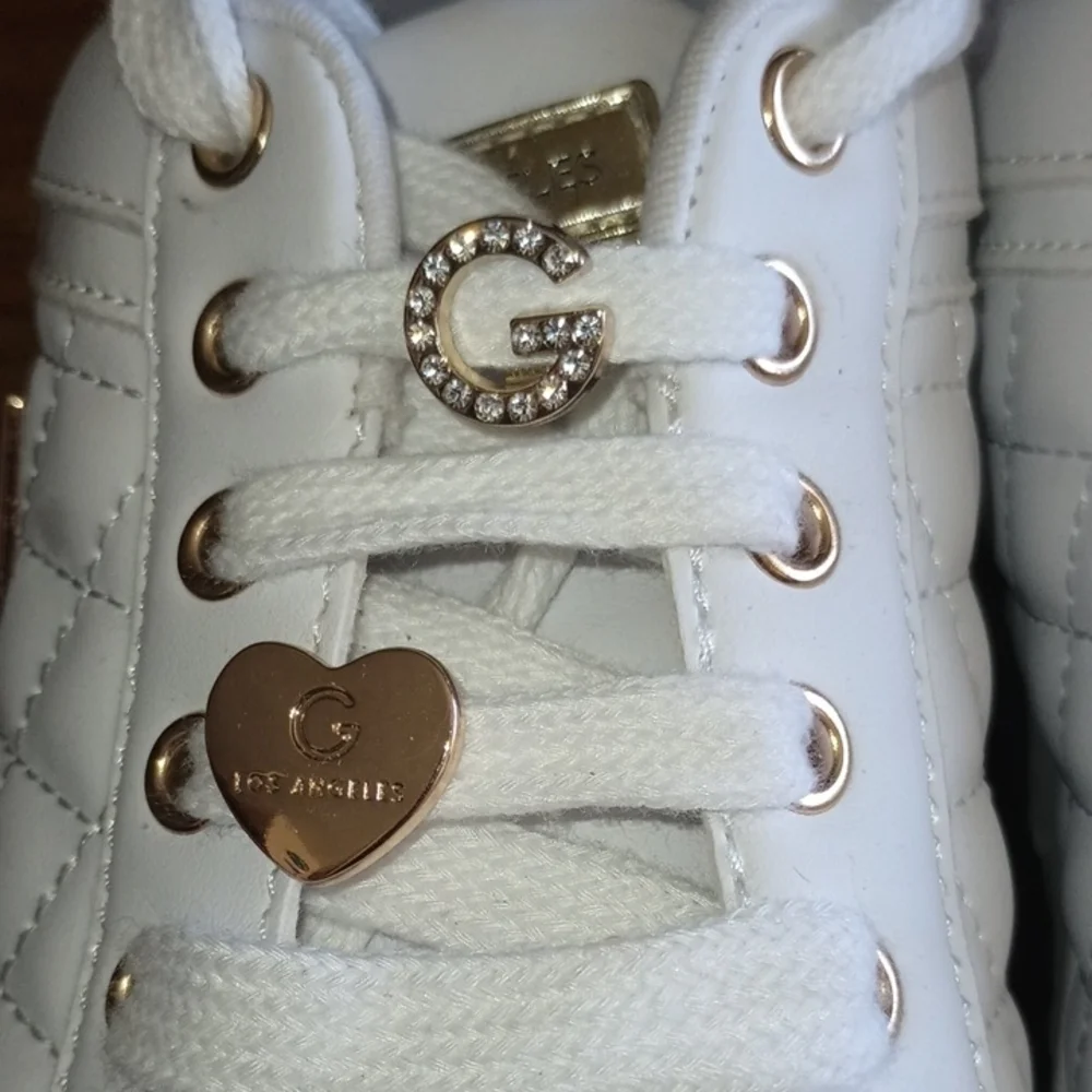 GBG Los Angeles Quilted White Sneakers with Gold Accents - Picture 6 of 6